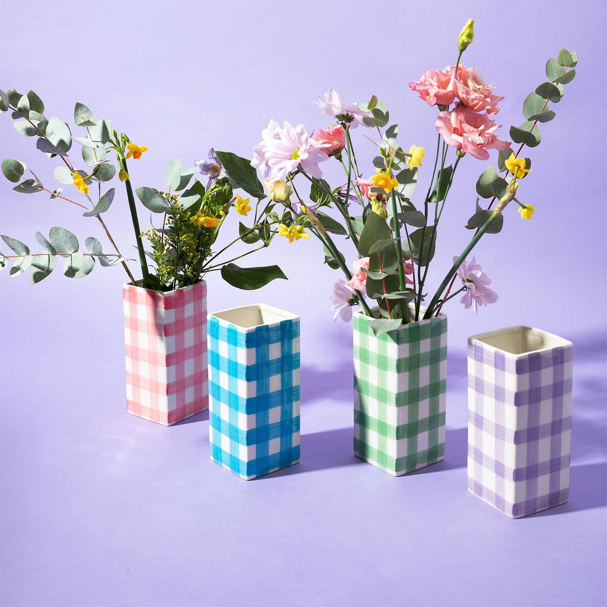 Large Vase - Navy & Mint Gingham