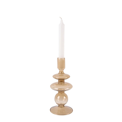 Glass Candle Holder 'Rings' - Amber - Five And Dime