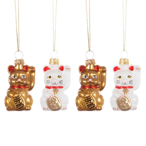 Lucky Cat Mini Shaped Bauble - Set Of 4 Sass & Belle