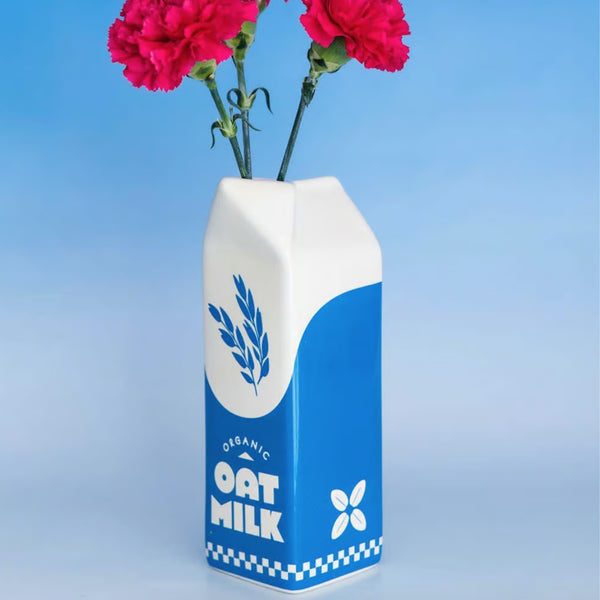 Oat Milk Vase Lifestyle With Red Roses