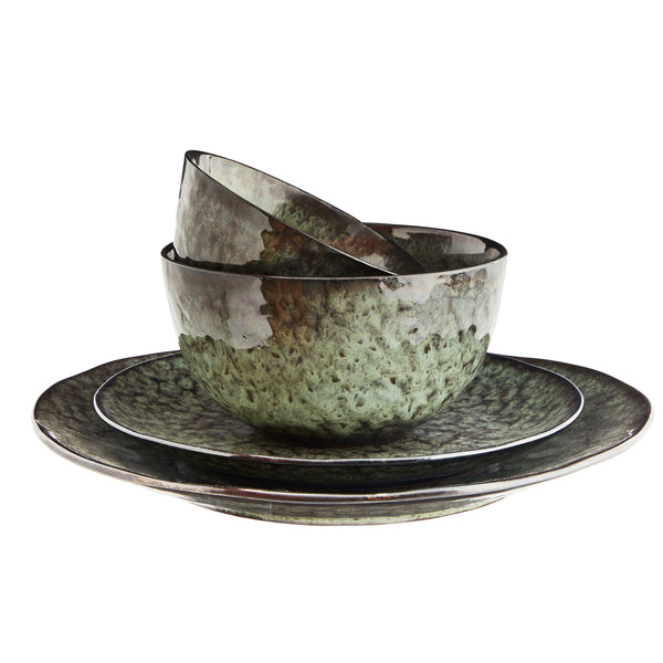 Hand Finished Stoneware Bowl - Dark Green / Black