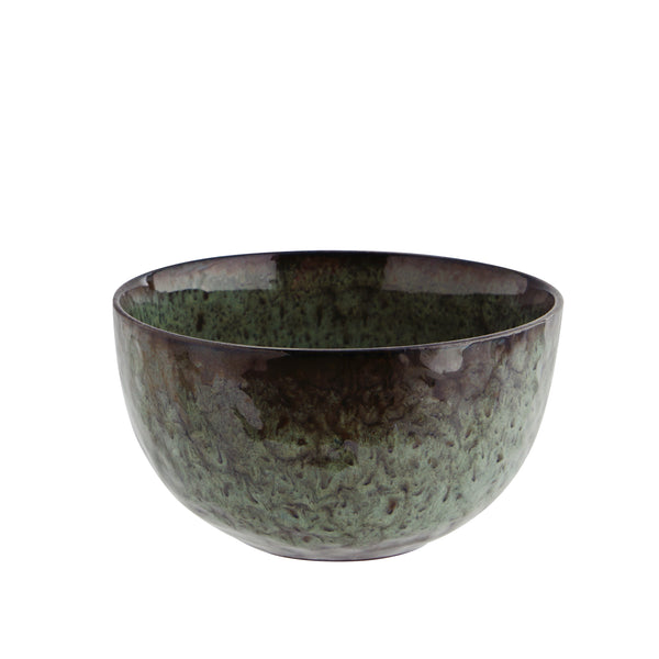 Hand Finished Stoneware Bowl - Dark Green / Black