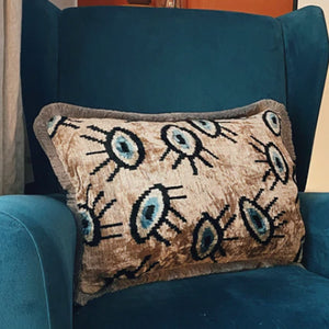 Ivory Evil Eye Velvet Cushion