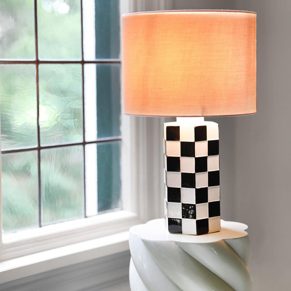 Black Check Table Lamp - Five And Dime