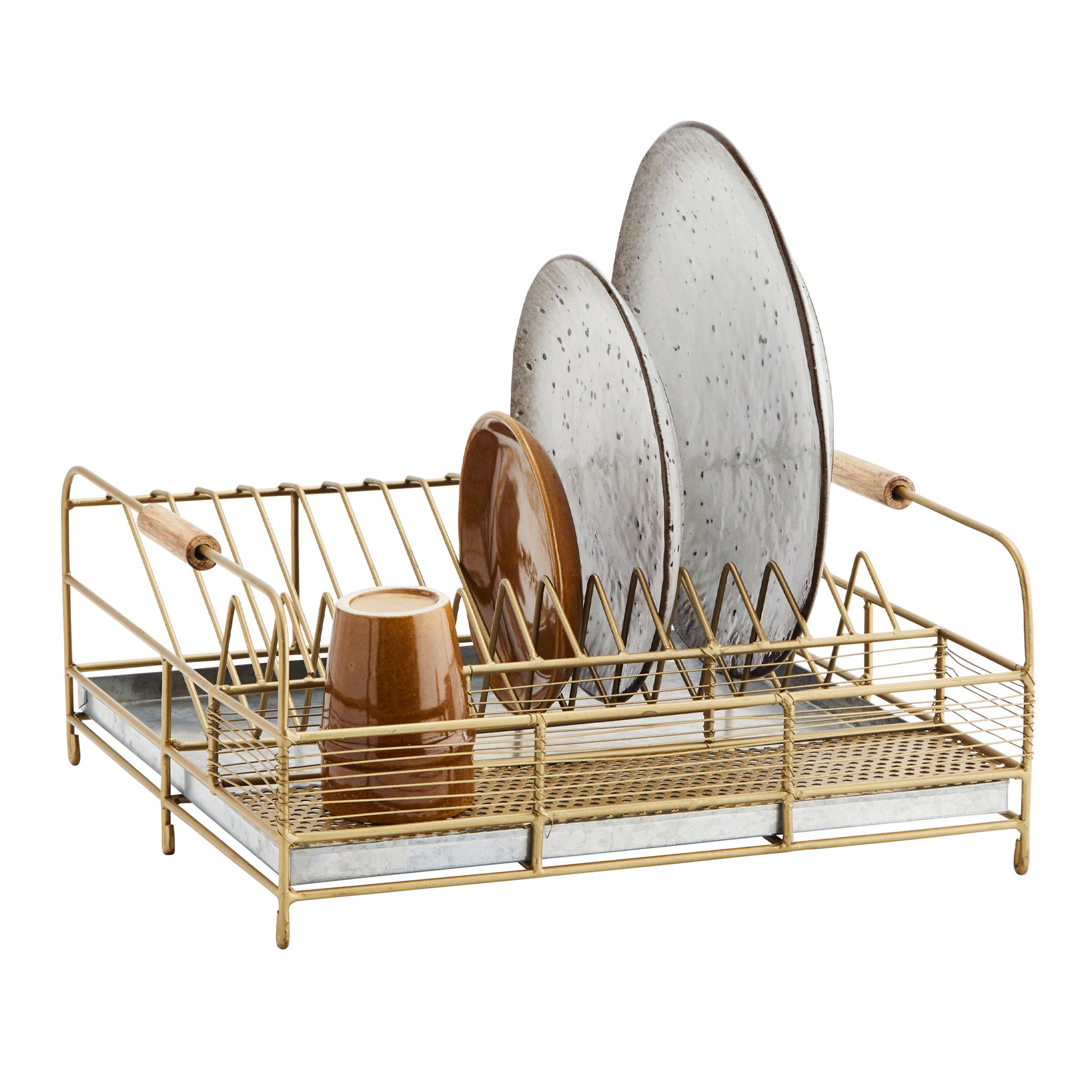 Dish Drainer With Drip Tray, Brass - Madam Stoltz @ RoyalDesign